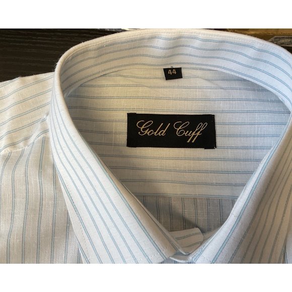 Gold Cuff Mens Long Sleeve Striped Shirt Size 44  Button Front Blue/White - Picture 9 of 9